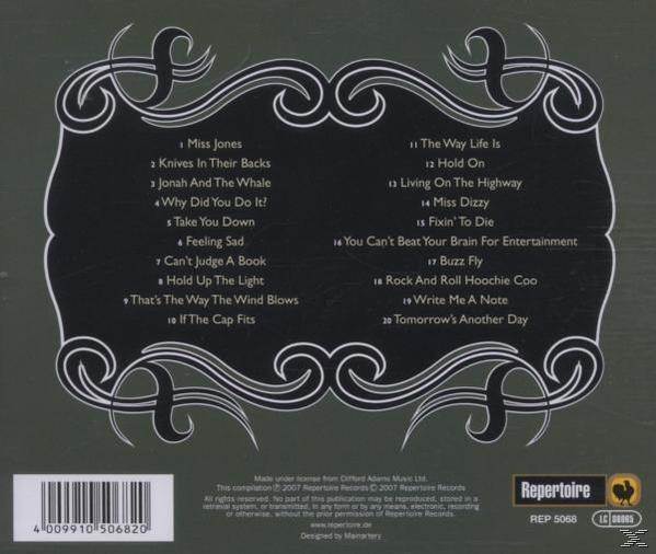 CD-Rückseite mit Titeln, dekorativem Rahmen und Text.