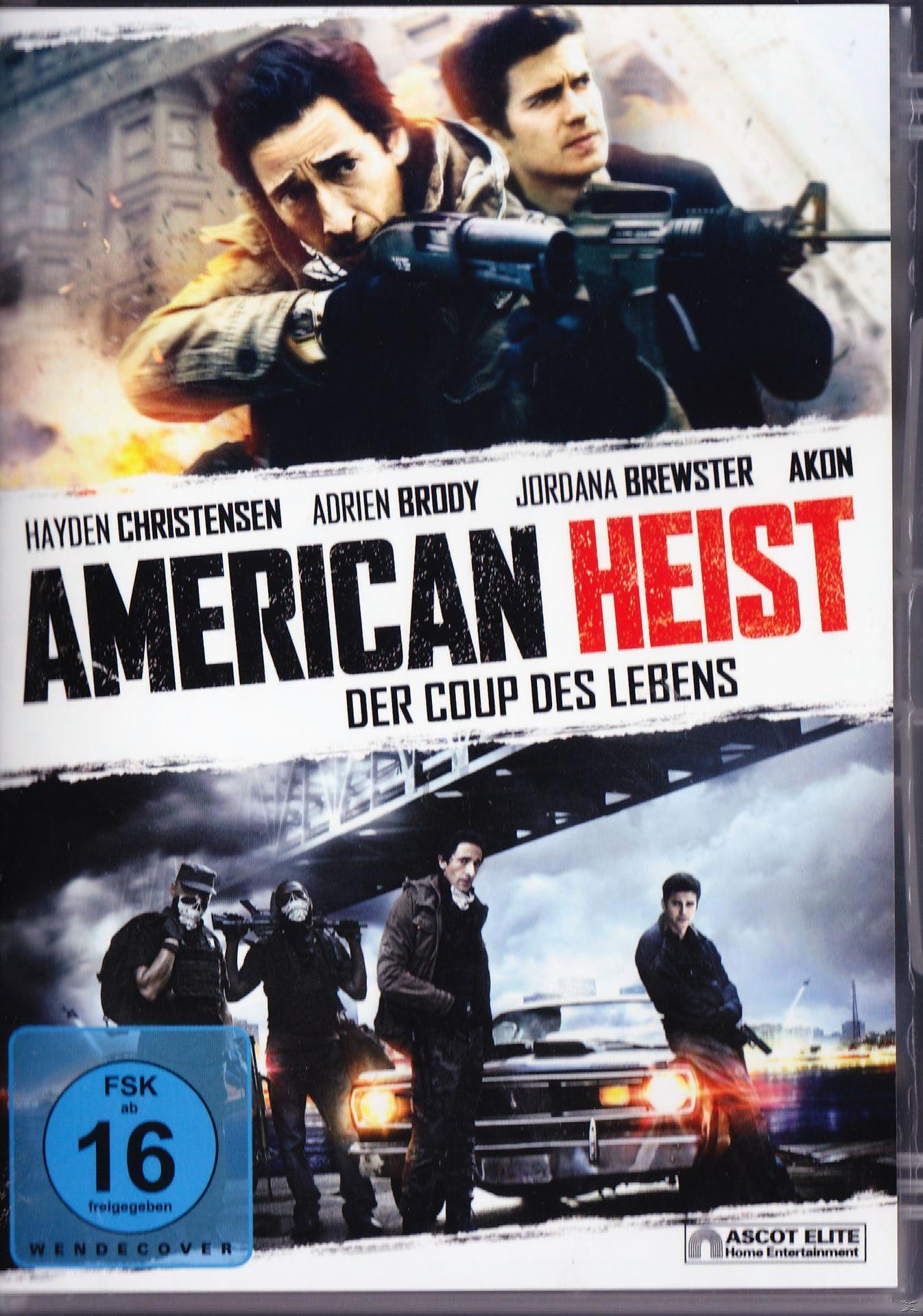 Filmcover: Männer mit Waffen; Text 'American Heist', 'Der Coup des Lebens' und Namen der Schauspieler.