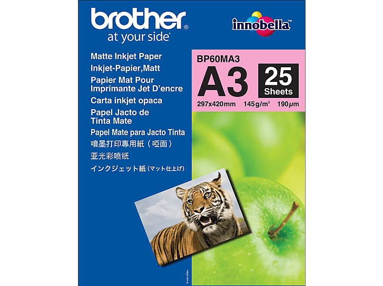 BROTHER BP 60 MA 3 Fotopapier A3 1x Brother BP 60 M3, Fotopapier 29.7 x 42