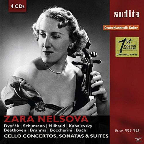 Albumcover, eine Frau mit Cello, Schwarzweißfoto und Text 'Zara Nelsova'.