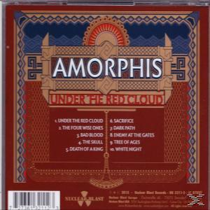 Az Amorphis 'Under the Red Cloud' című albumának hátulja, a számlistával és a zenekar logójával.
