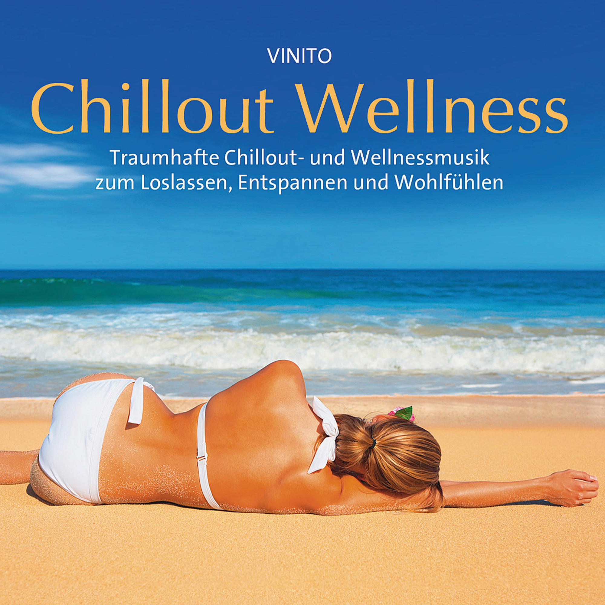 Albumcover mit einer Frau am Strand, die sich hinlegt. Der Ozean und der blaue Himmel sind im Hintergrund.