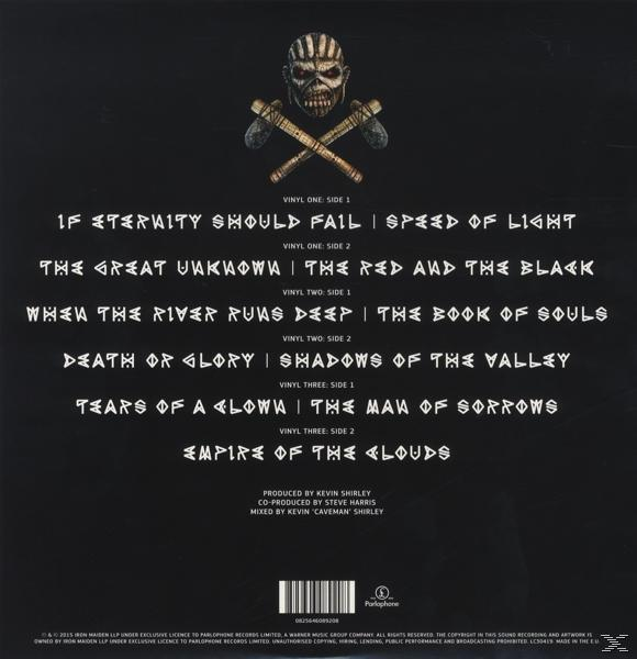 Albumcover mit Totenkopf und gekreuzten Äxten. Text enthält Songtitel und Credits.
