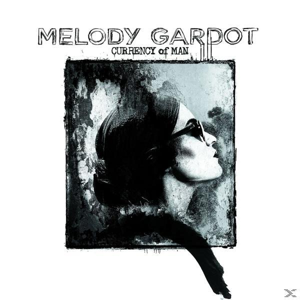 Albumcover mit Frau im Profil, schwarz-weiß, mit Text: Melody Gardot, Currency of Man.