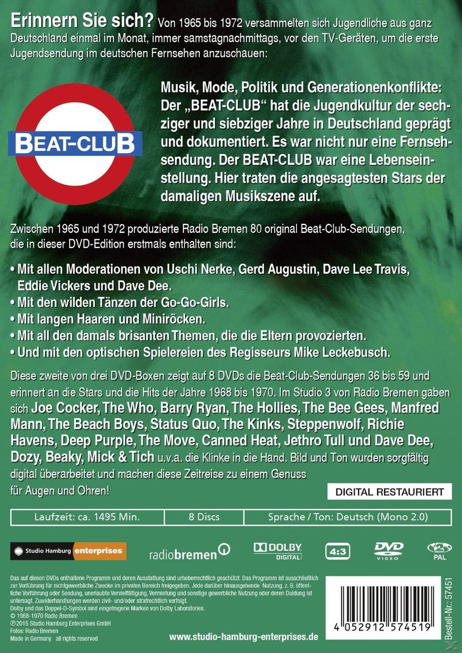 Rückseite einer DVD-Hülle mit deutschem Text. Enthält Details zur TV-Show 'Beat-Club' aus den 60ern.