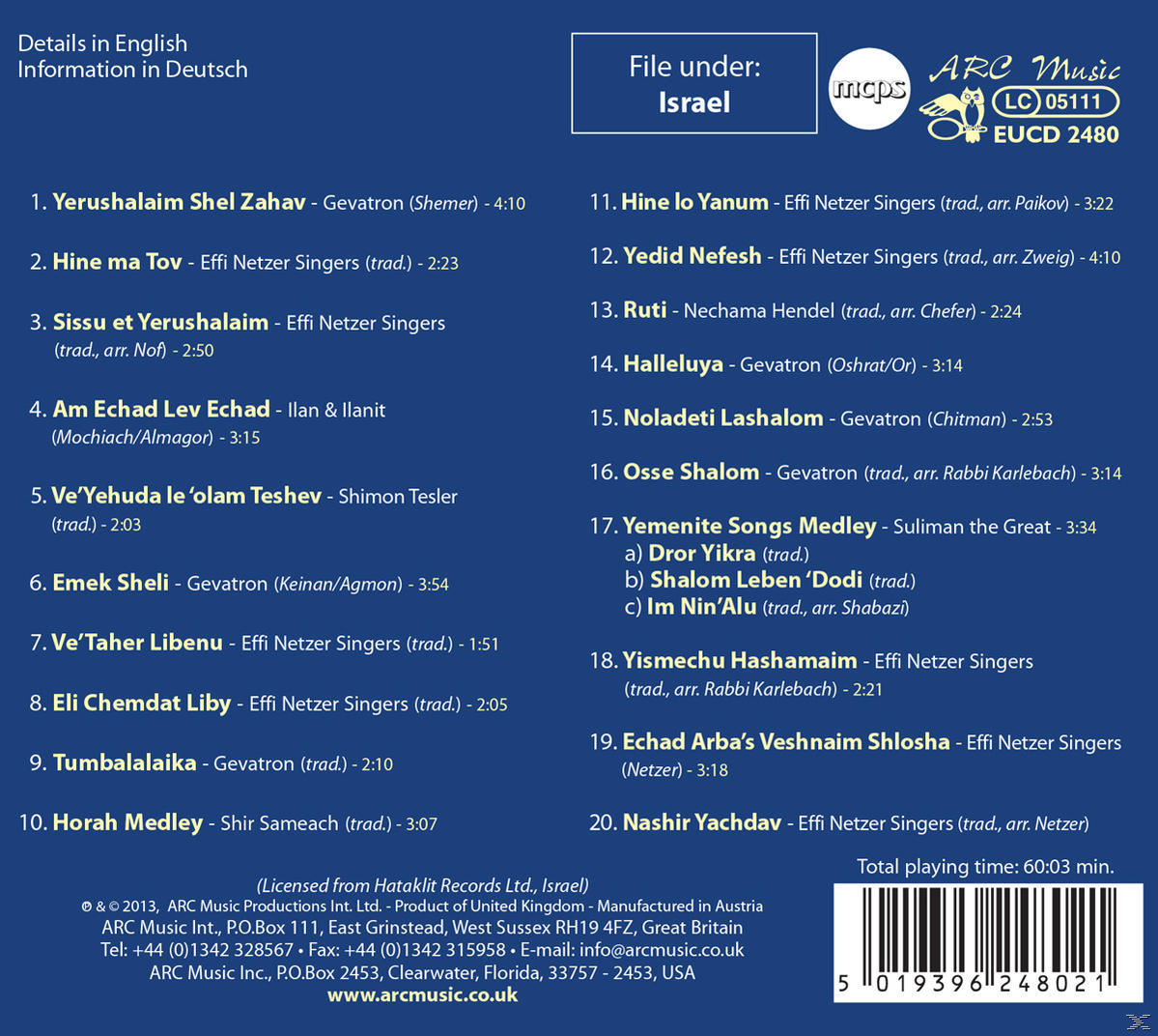 Rückseite eines Albums mit Text, der Songs und Credits auflistet.