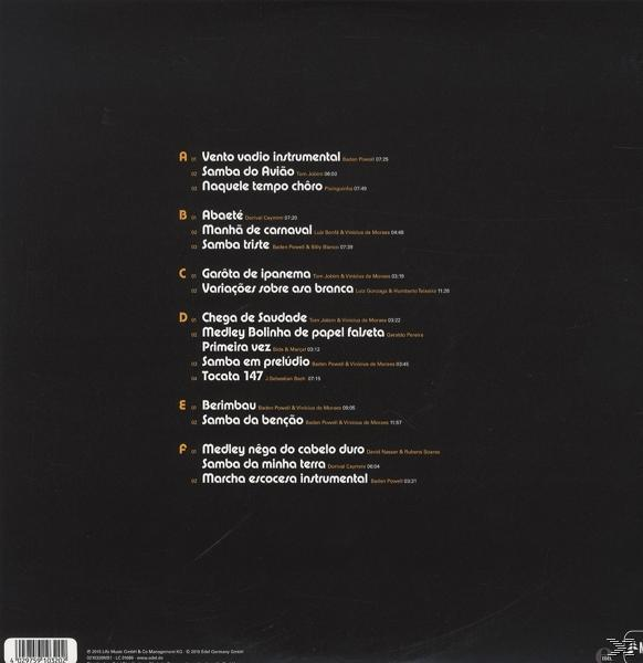 Vinyl-Schallplatte mit Titelliste, Albumtitel und Text. Dunkler Hintergrund.
