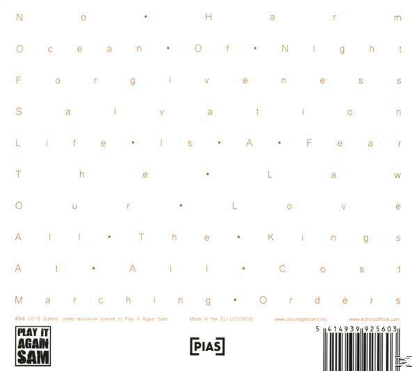 Albumcover mit vertikal angeordnetem Text. Titel sind 'Ocean of Nights', 'Forgiveness', 'Salvation' und 'Marching Orders'.