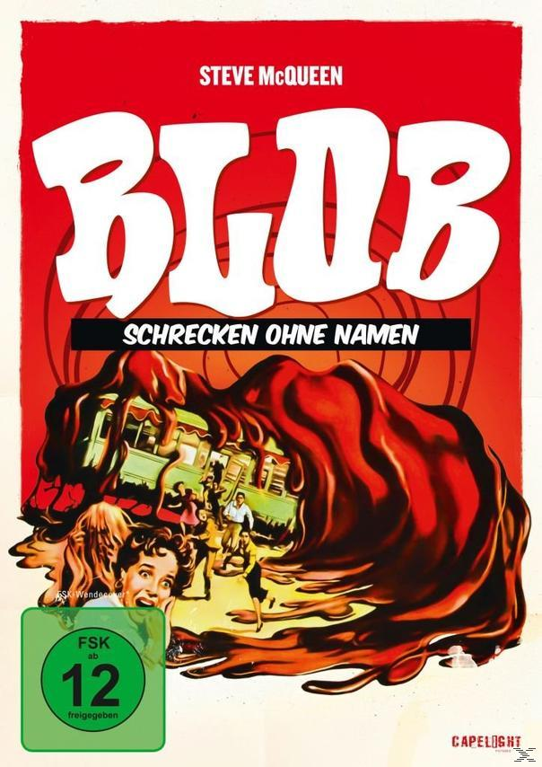 Filmposter. The Blob, eine rote Masse verschlingt eine Stadt. Steve McQueen ist der Star.