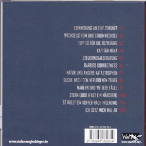 Rückseite einer CD-Hülle mit blauem Hintergrund und weißem Text, der Songtitel und andere Details auflistet.