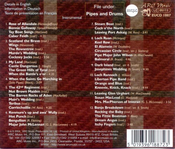 Albumcover. Rückansicht. Text mit Titelliste und Details.