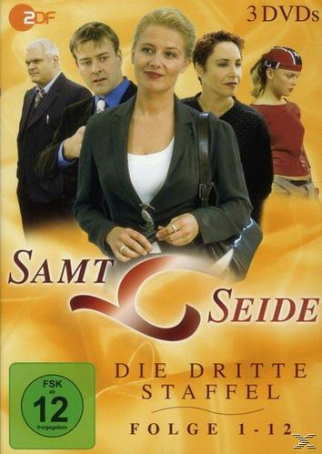 DVD-Cover von 'Samt und Seide' mit Schauspielern und Text. Grünes FSC-Logo.