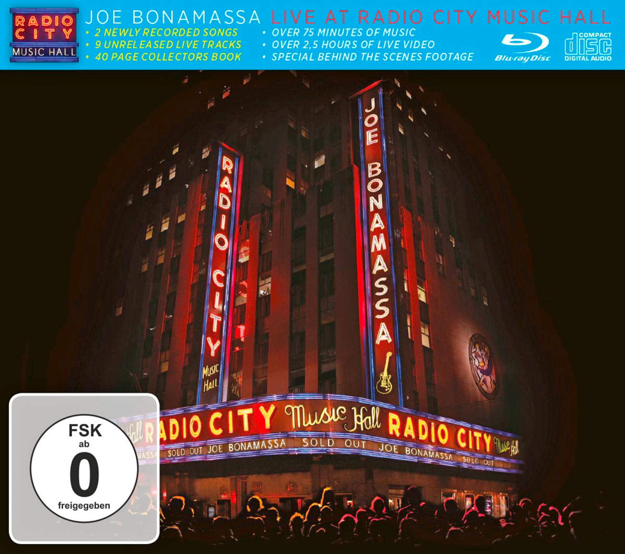 CD-Cover von Joe Bonamassa. Radio City Music Hall bei Nacht mit beleuchtetem Schild.