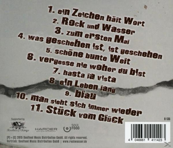 CD-Cover mit Trackliste auf Deutsch. Hintergrund mit Riss.