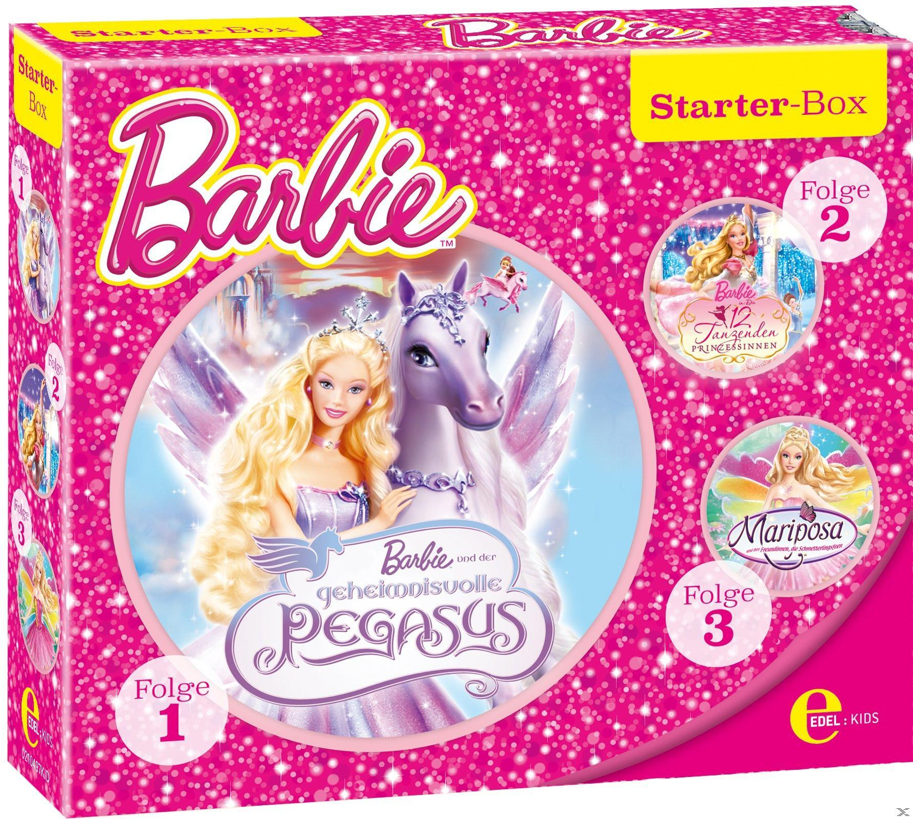 Rosa Barbie-Box mit Bildern von Barbie und einem Pegasus sowie Episodentiteln.