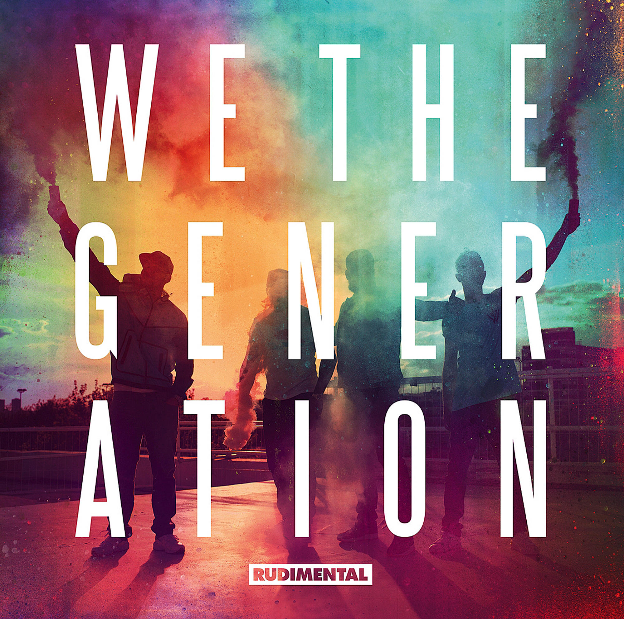 Albumcover mit vier Figuren, die bunte Rauchfackeln halten. Text: WE THE GENERATION, Rudimental.