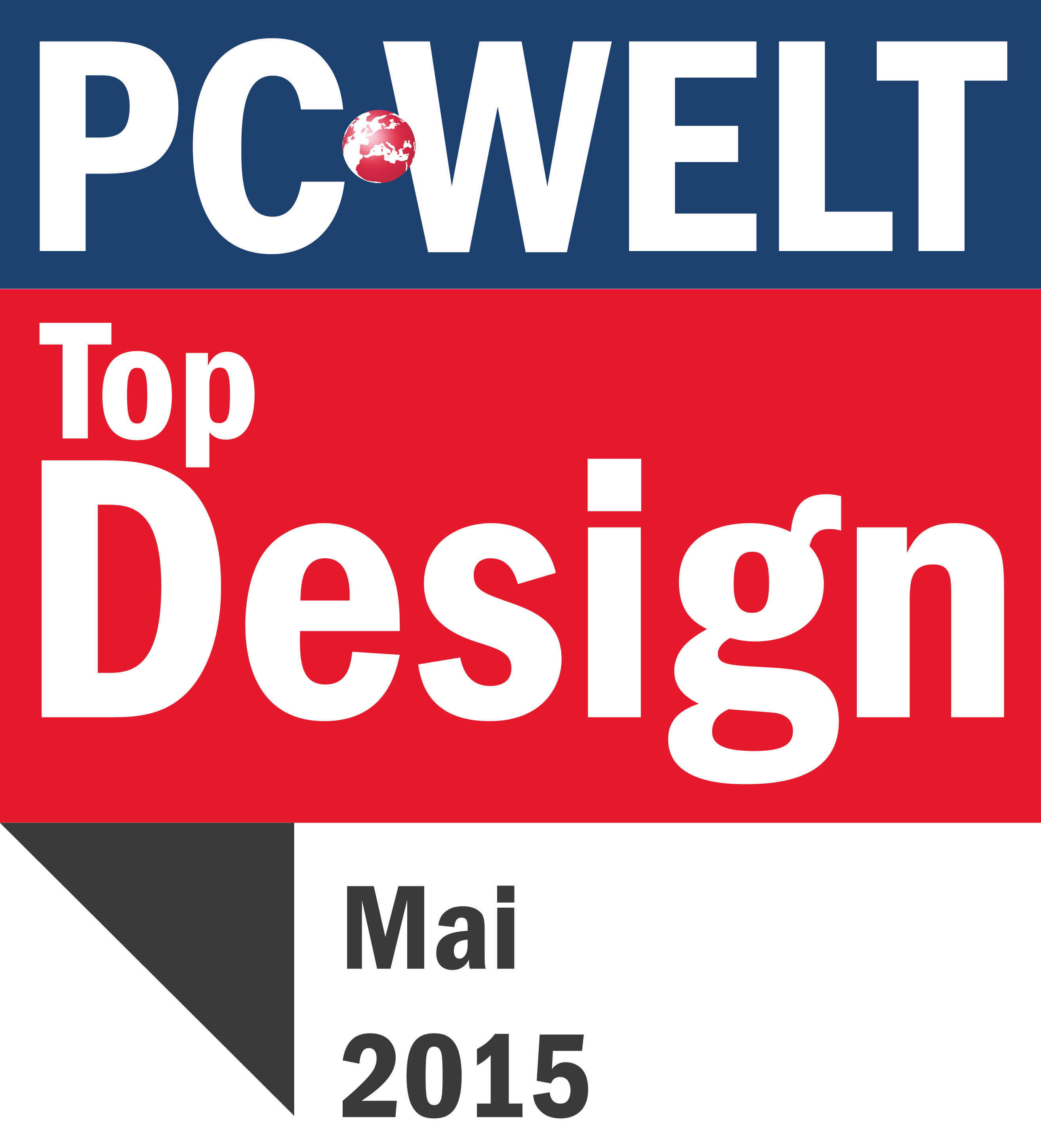 Bild zeigt PC Welt 'Top Design' Auszeichnung für Mai 2015.