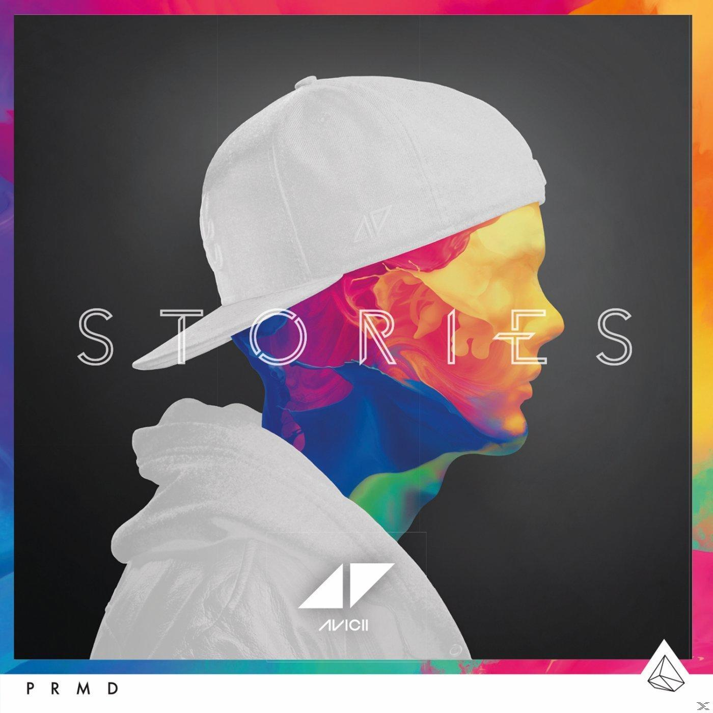 Album borító: Férfi profilja fehér sapkában, színes arc, 'STORIES' felirat.