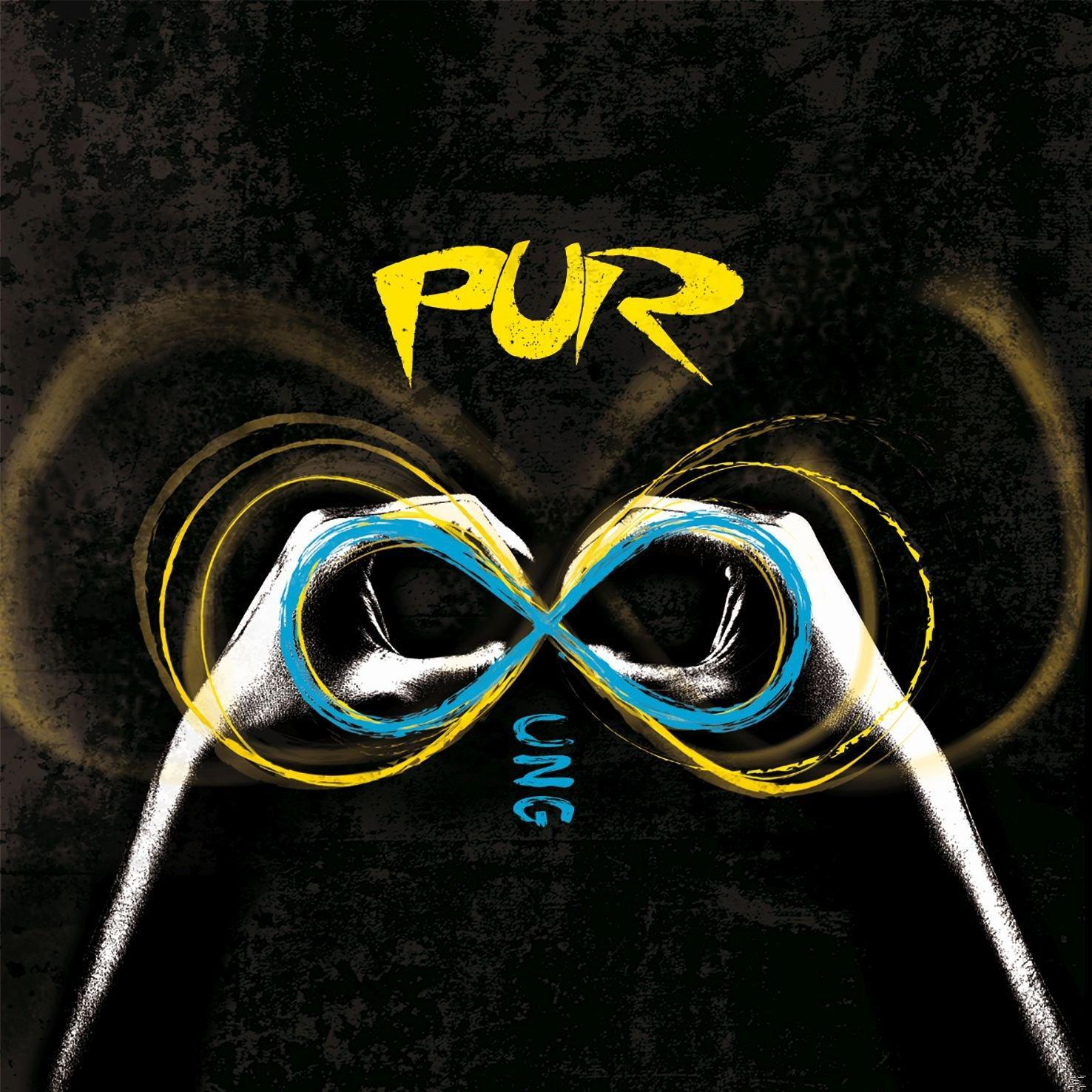 Albumcover mit dem Wort 'PUR' und einem Unendlichkeitszeichen. Dunkler Hintergrund mit weißen Händen.