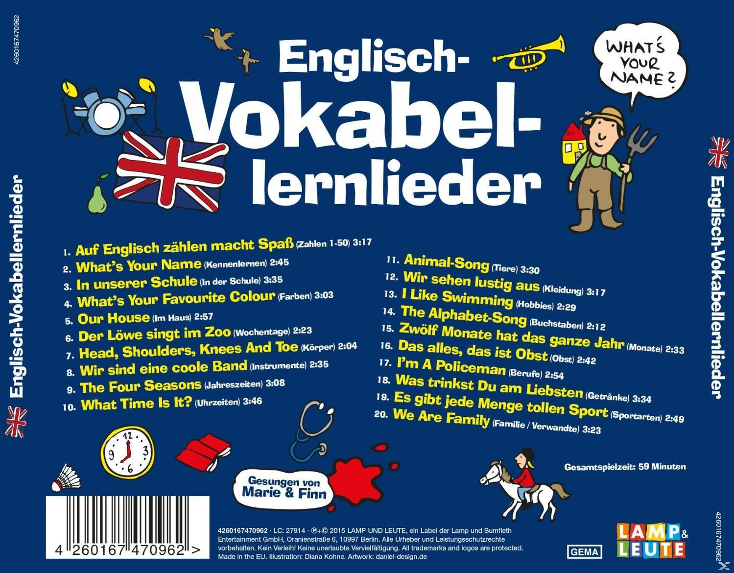 CD-Cover mit deutschem Text und Illustrationen zu englischem Wortschatz.