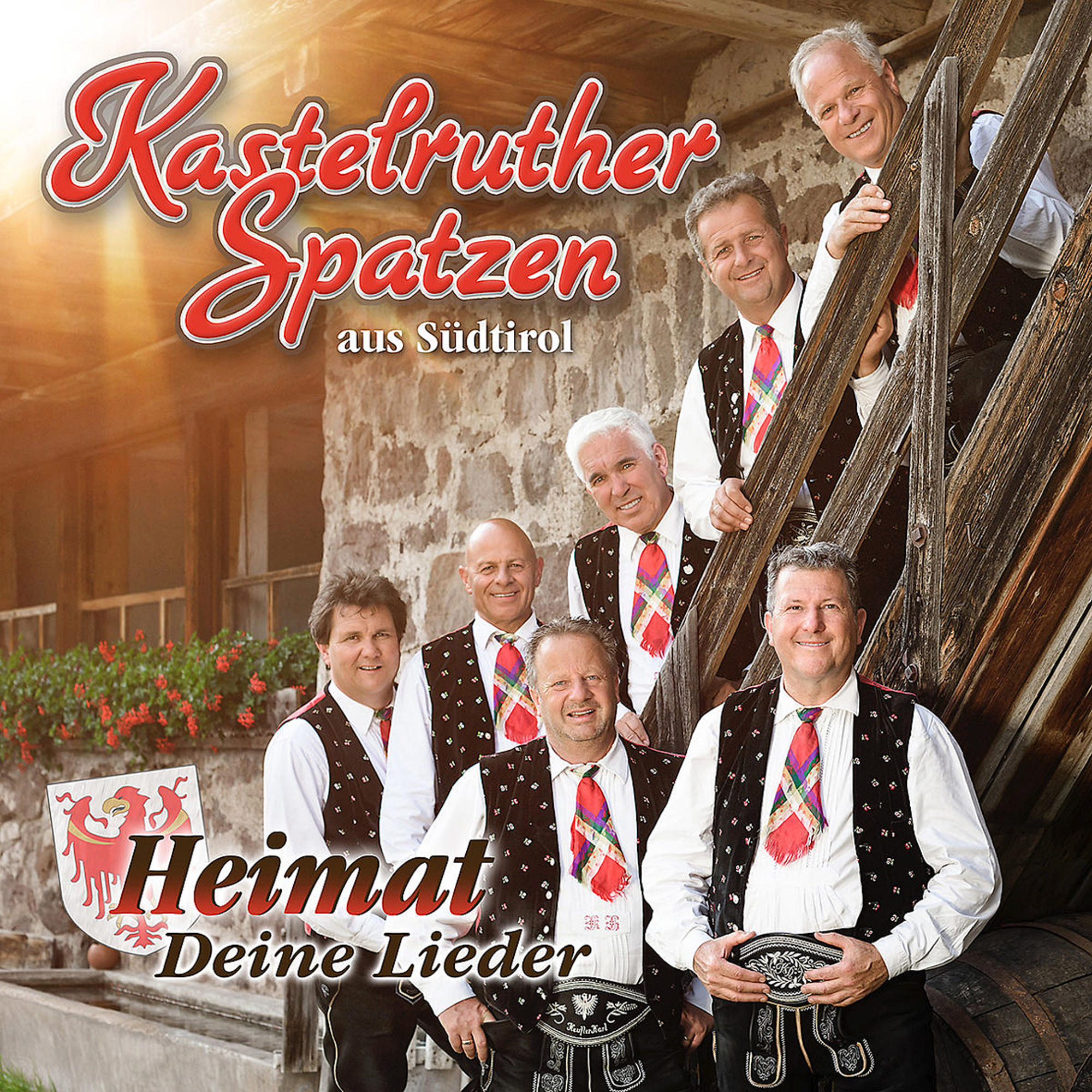 CD-Cover mit 7 Männern in Tracht. Rote Krawatten und Westen, mit Text darüber.