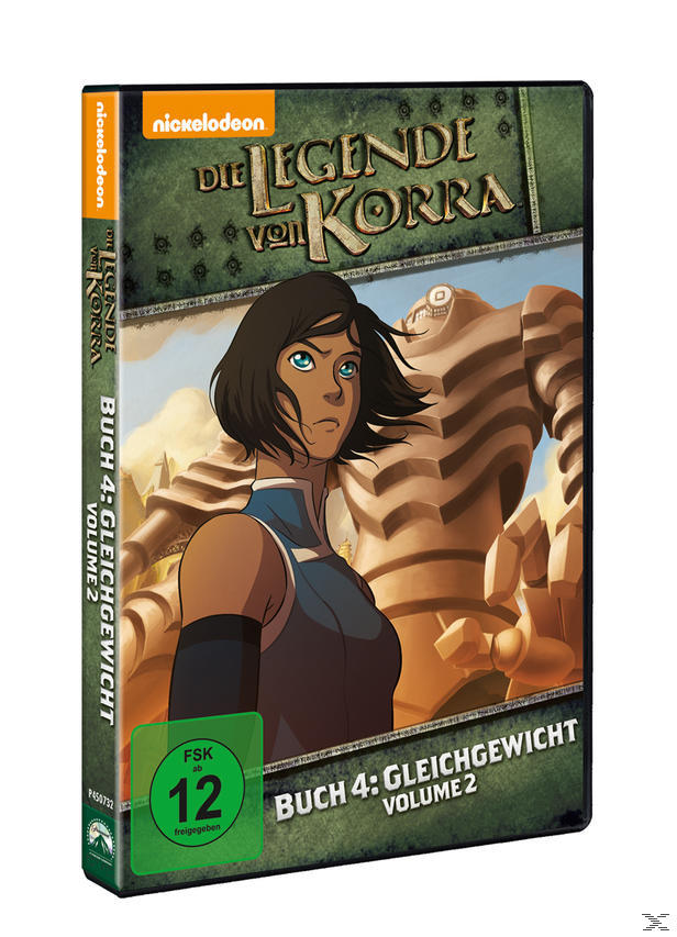 DVD-Box von 'Die Legende von Korra'. Korra-Bild, Cartoon-Stil, mit einem riesigen Roboter. Deutscher Text.