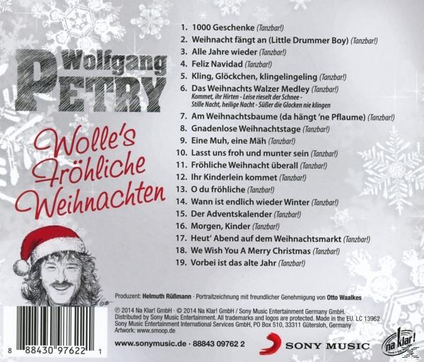 Album-Rückseite mit Trackliste. Ein Mann mit Weihnachtsmütze. Blau und Weiß. Text links.