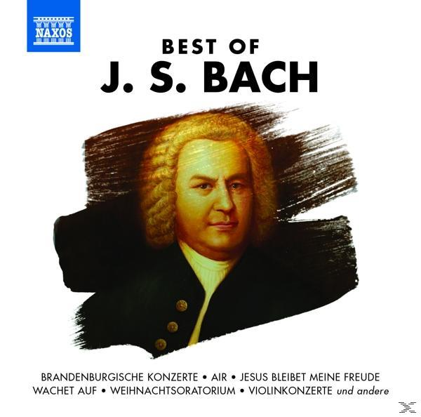 Albumcover von Best of J.S. Bach. Porträt von Bach mit Text auf weißem Hintergrund.