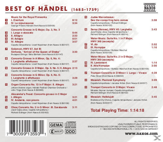 CD-Cover mit Titelliste. Der Text auf der CD enthält Künstler- und Titeldetails.