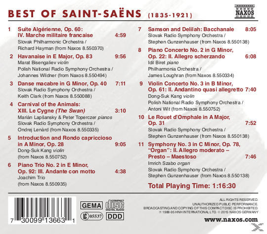 CD-Rückseite. Trackliste und Details mit Text auf weißem Hintergrund.