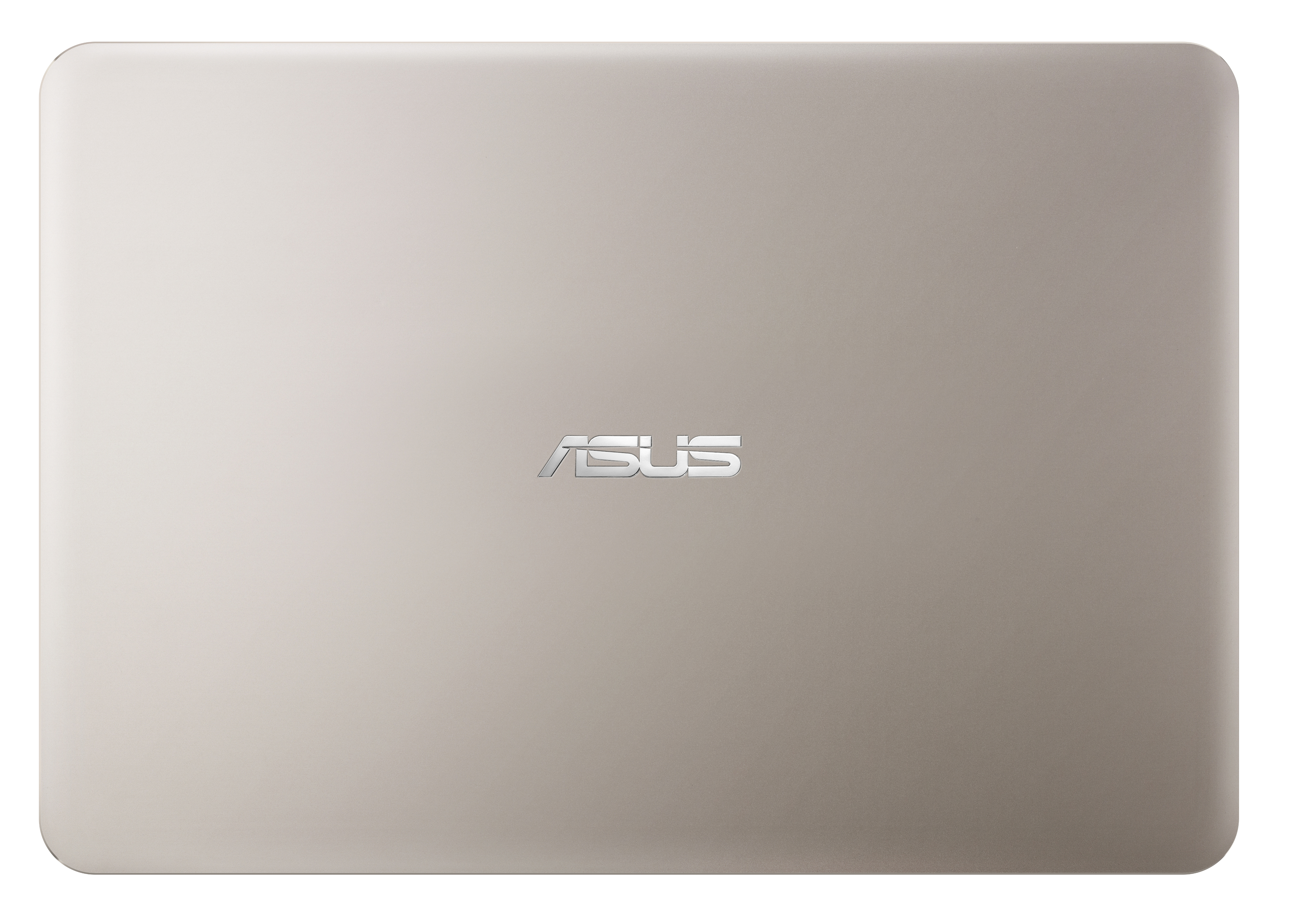 Laptopdeckel, hellbraune Farbe mit dem 'ASUS'-Logo in der Mitte. Weißer Hintergrund.