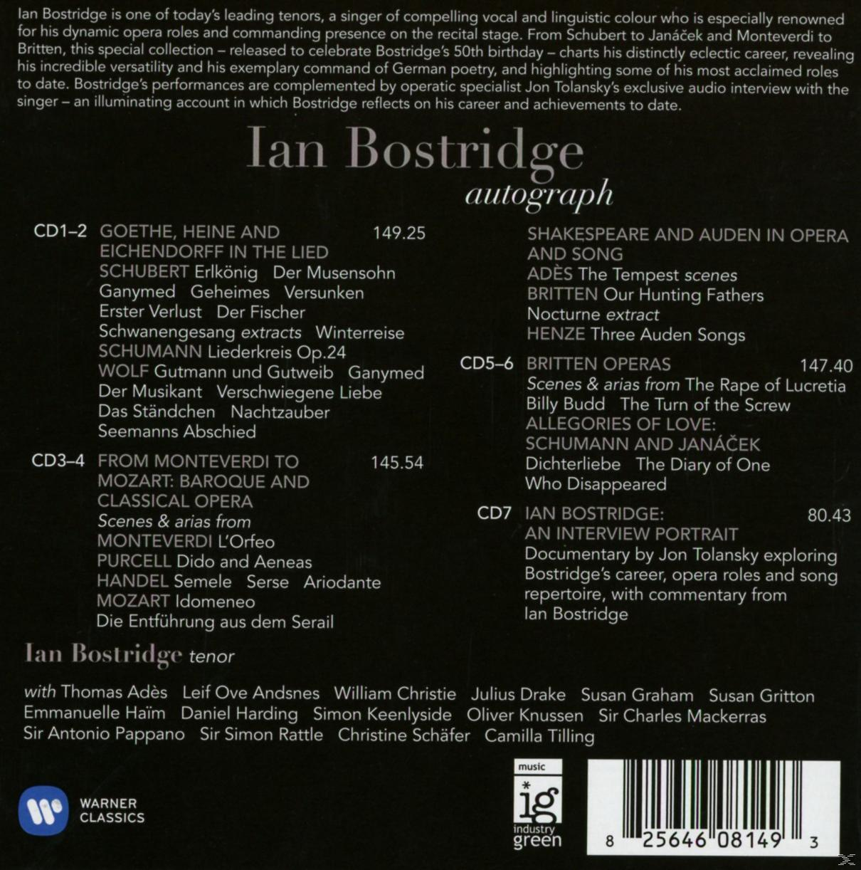 CD-Cover mit Text über Ian Bostridge und seiner Autogramm mit Titellisten.
