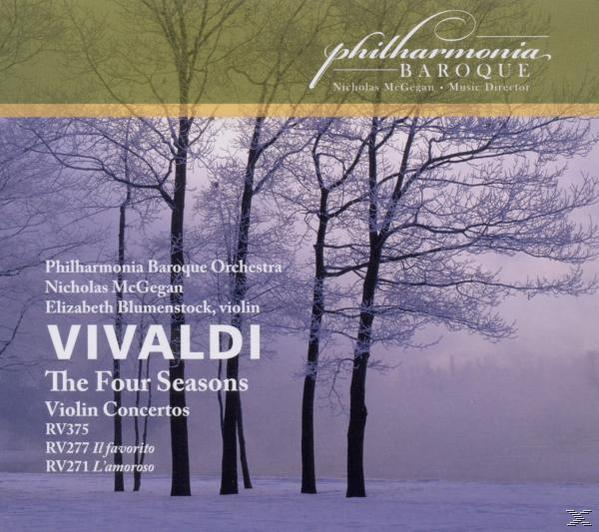 Albumcover: Verschneite Bäume, Text 'VIVALDI The Four Seasons', Philharmonia Baroque.