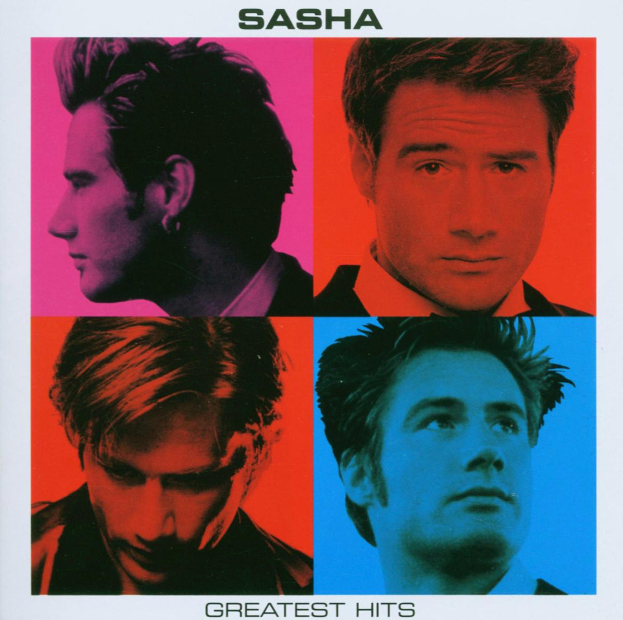 Albumcover mit vier Kopfaufnahmen eines Mannes in unterschiedlich farbigen Quadraten.