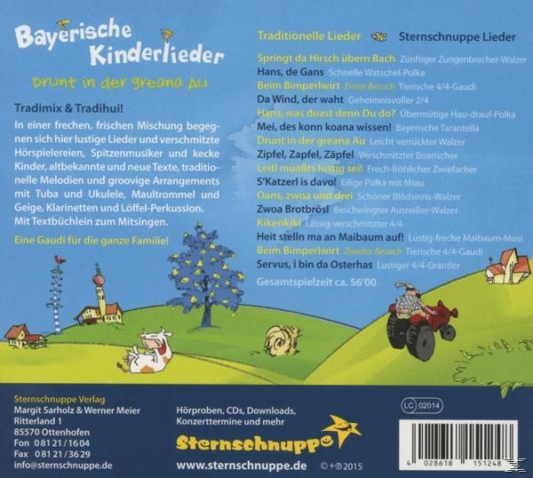 CD-Cover mit Text und Illustration eines Zeichentraktors und einer Kuh. Grüner Hintergrund.