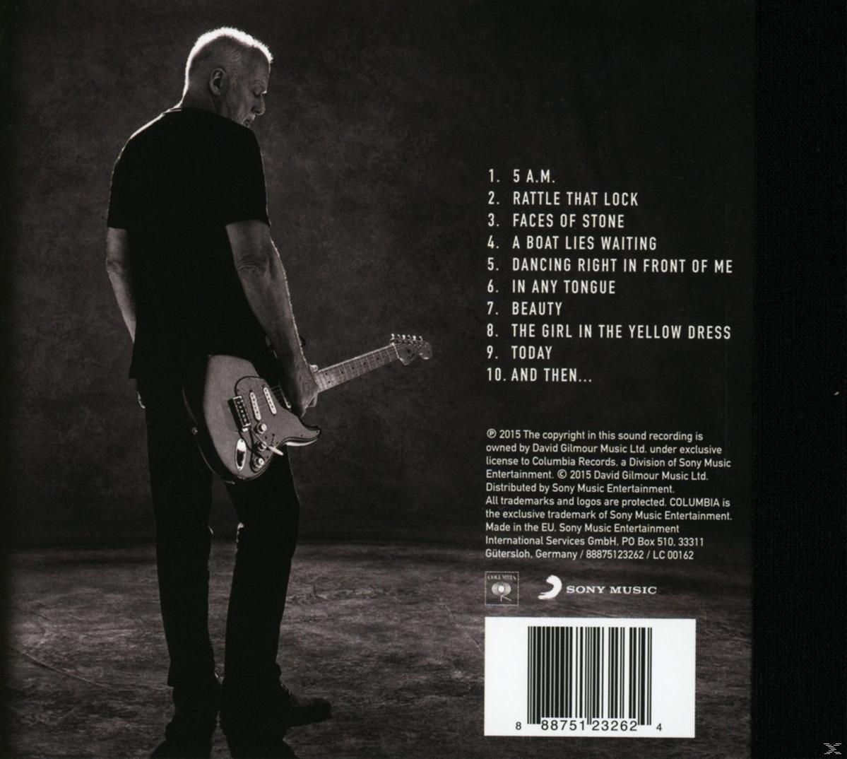 Rückseite eines Musikalbumcovers mit dem Bild eines Mannes und einer Gitarre.