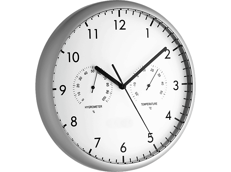 TFA Wanduhr mit Thermometer und Hygrometer, silber (28093)