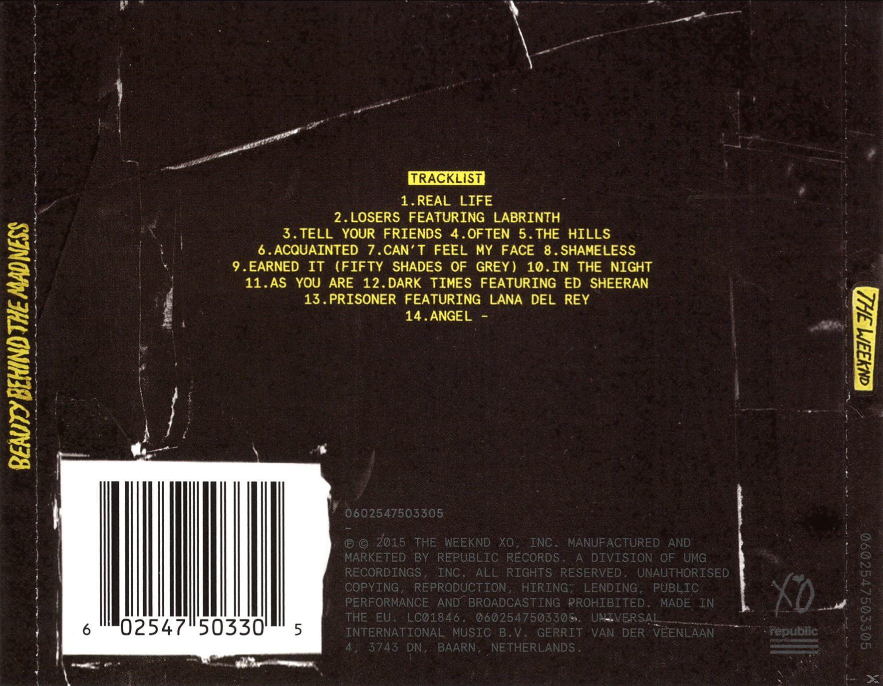 Albumcover-Tracklist, schwarzer Hintergrund, gelber Text. Barcode und Logos.