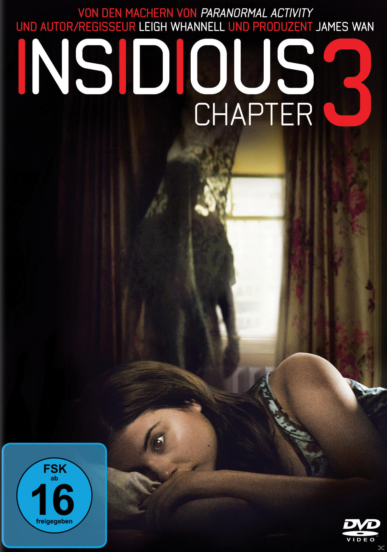 Filmplakat für Insidious 3 mit einer Frau, einer schattenhaften Gestalt und Text.