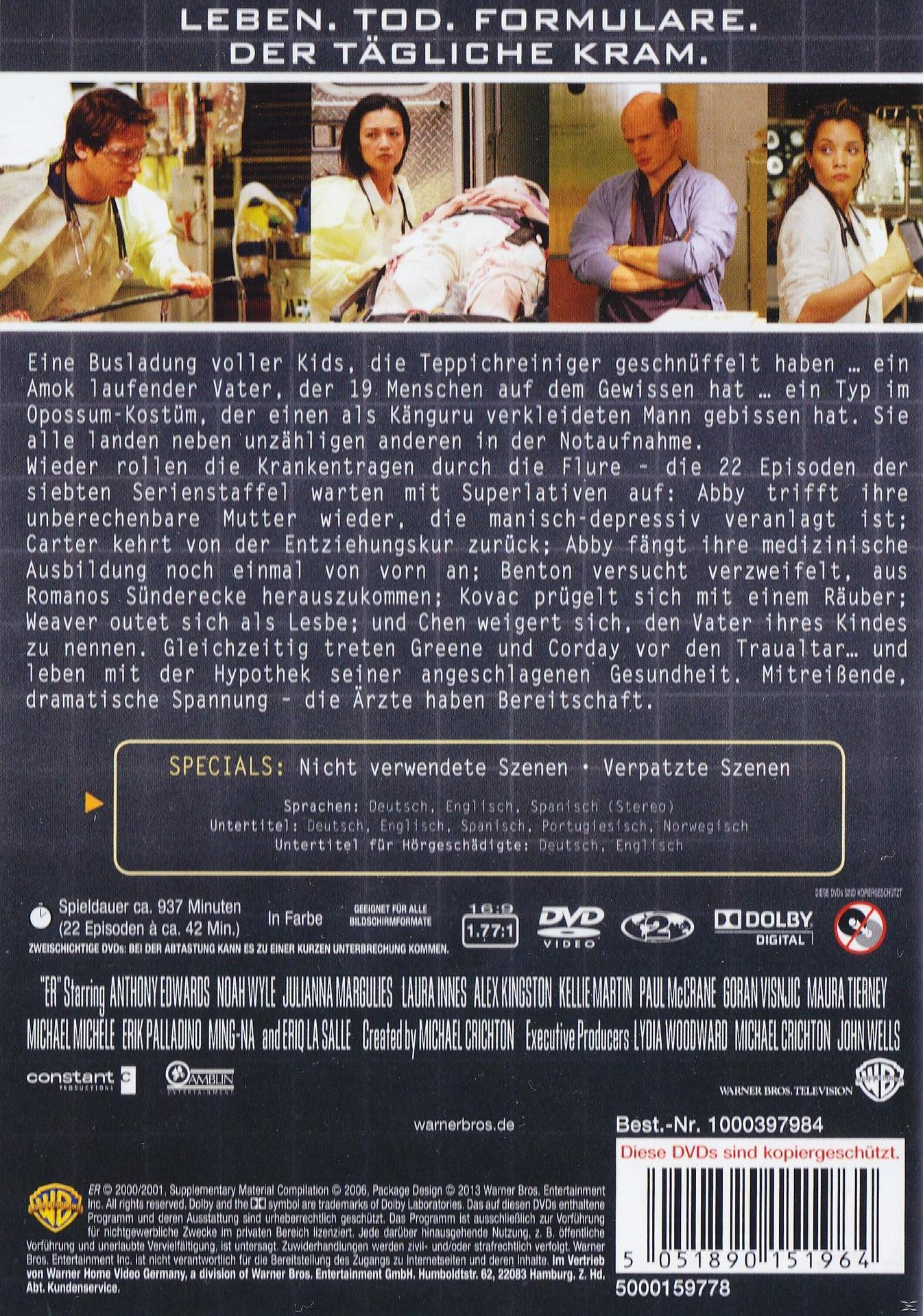 DVD-Cover für die TV-Serie 'ER'. Zeigt mehrere Schauspieler in einer Krankenhausszene.