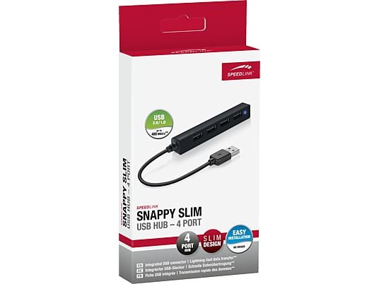 SPEEDLINK SNAPPY SLIM 4-PORT USB HUB - USB Hub (Schwarz)