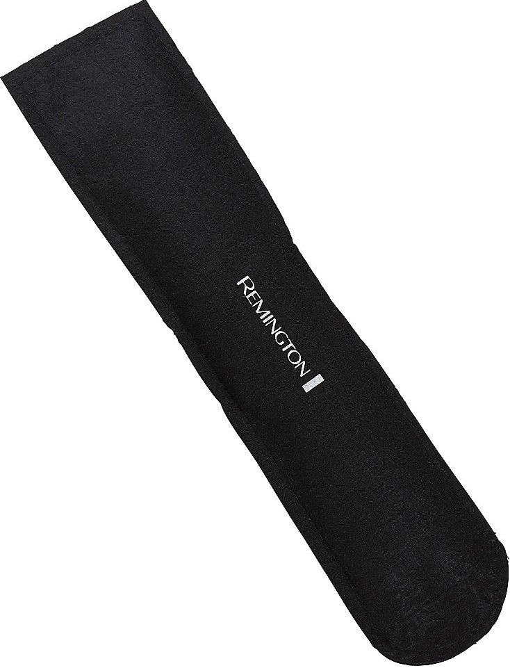 Étui noir pour lisseur Remington avec logo Remington blanc.