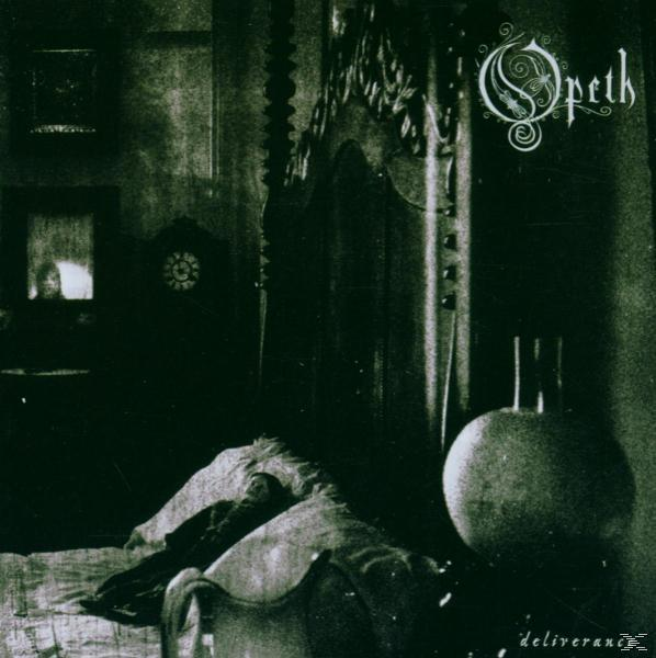 Albumcover, Opeths Deliverance. Zeigt eine dunkle, sepiafarbene Schlafzimmerszene mit Bett und dekorativem Kopfteil.