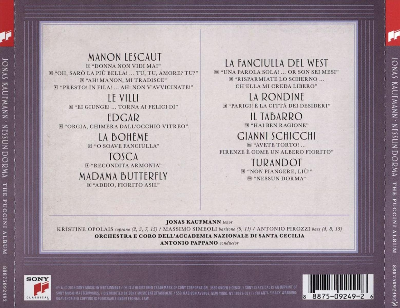 CD hátlapja. Cím: The Puccini Album. Dalok listája és stáblista. Barna és lila háttér.