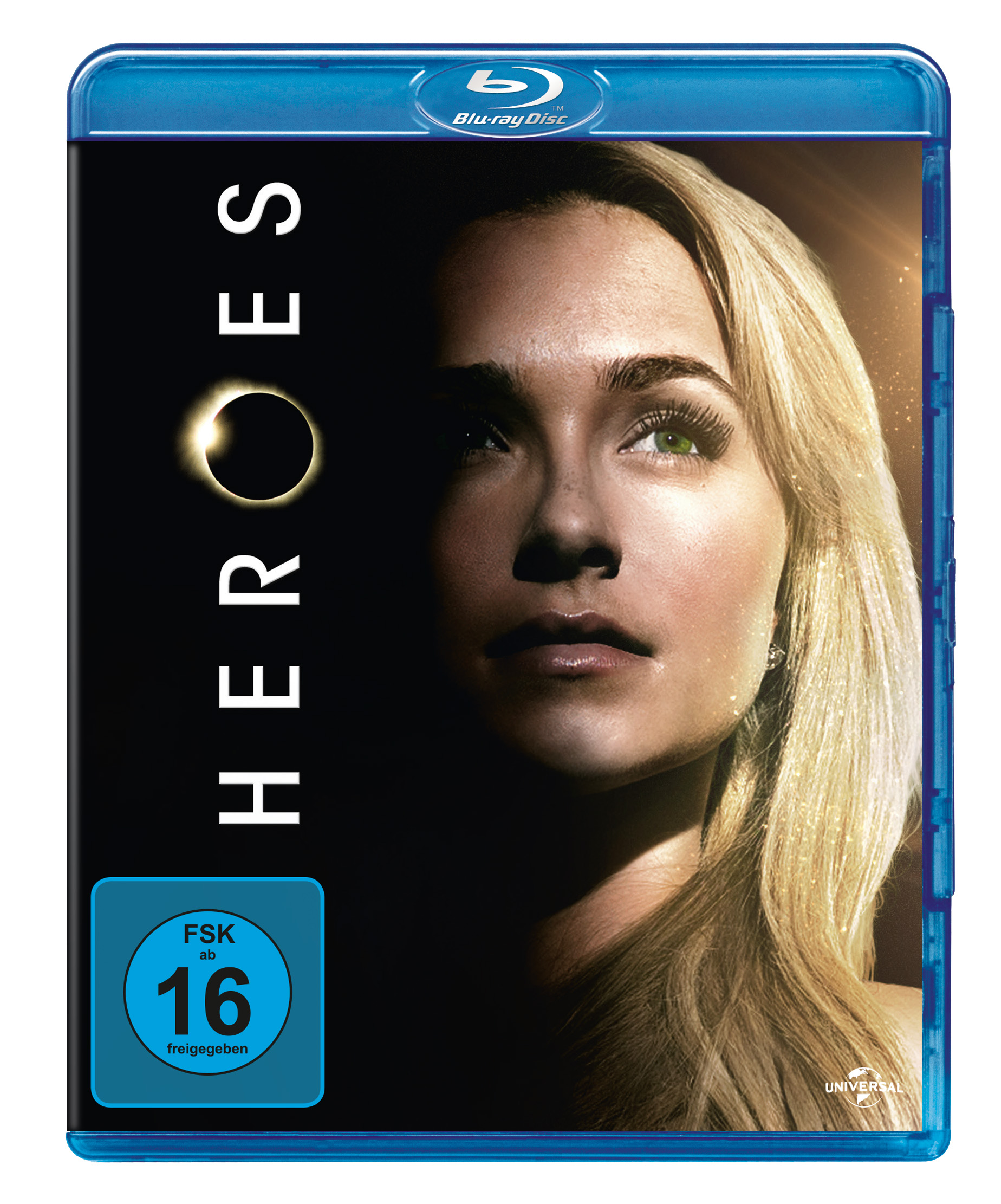 Blu-ray-Disc-Hülle mit Frauengesicht auf dem Cover. Der Titel lautet Heroes. Blaue Hülle mit dunklem Hintergrund.