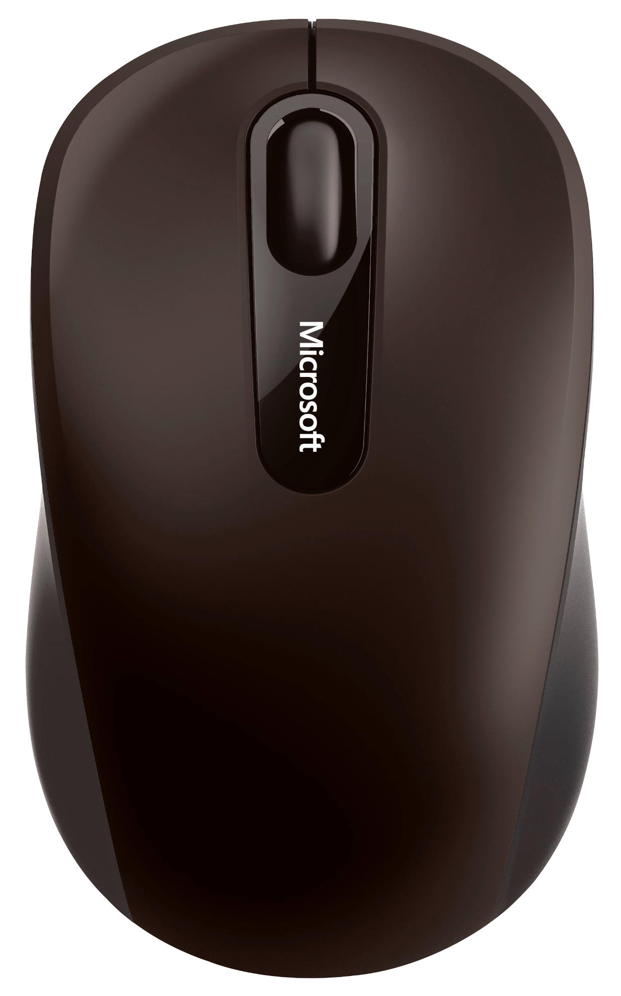 Eine kabellose Microsoft-Maus, dunkelbraun, mit dem Microsoft-Logo oben.