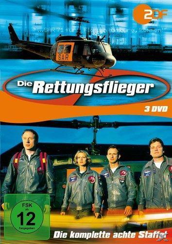 DVD-Cover: Vier Personen in Uniform, ein Hubschrauber darüber und der Text 'Die Rettungsflieger'.