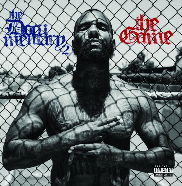 Albumcover von 'The Documentary 2' von The Game. Der Rapper hat Tätowierungen und ist ohne Hemd.