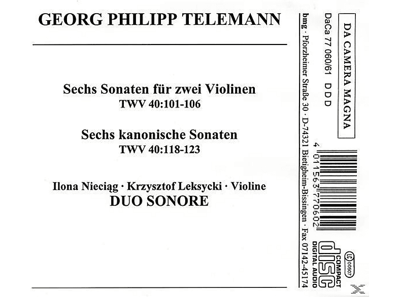 Thumbnail - Duo Sonore - 6 SONATEN FÜR 2 VIOLINEN/6 KAN (CD)