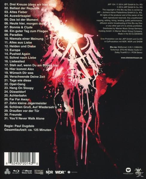 Album-Rückseite mit rotem Design. Titelliste, Bandname und Logos. Schwarzer Hintergrund.